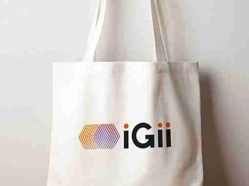 iGii Logo Tote Bag White tote bag featuring the iGii logo in orange and purple geometric design.